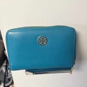 Tory Burch Teal Zip-Around Wallet